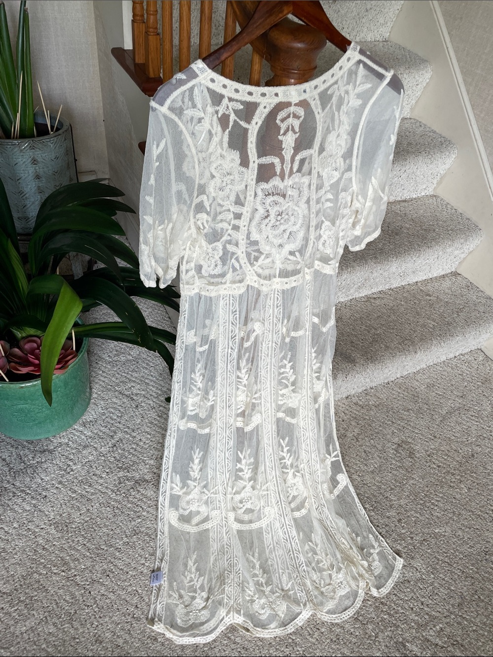 Woven Heart Ivory Sheer Embroidered Boho Lace Swim Dress Cover - Picture 5 of 9